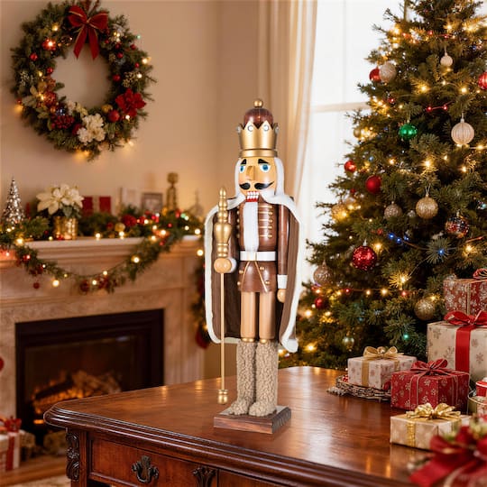 Glitzhome® 24" Wooden Christmas Brown King Nutcracker